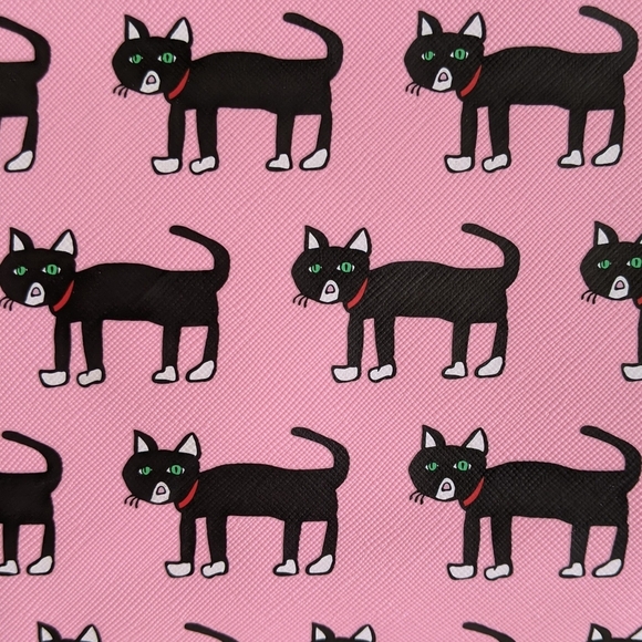 marc tetro Black Cat Print Large Cosmetic Case Pouch PVC Saffiano Pink NWT - Picture 11 of 14